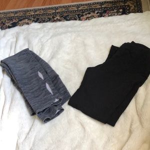 Gray and white pants from Aries and black leggings